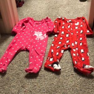 Set of Two 6-9mo Girl one-piece fleece sleepwear